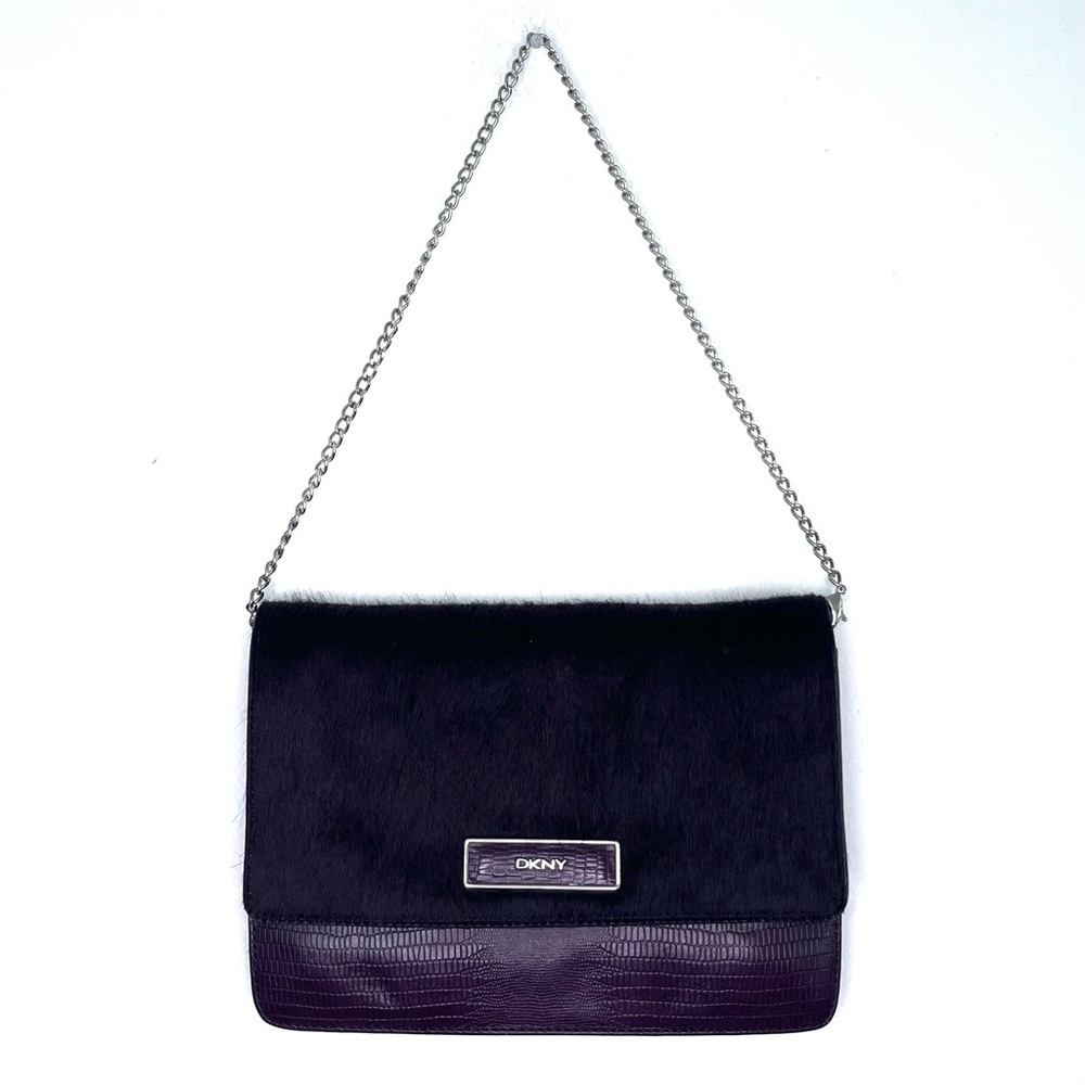 DKNY | Vintage Genuine Leather/Cow Hair Shoulder Bag Purse w/ Gold Chain Strap